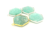 Amazonite  Hexagon Stone One Loop Bezel 12mm 15mm 18mm Gold Plated Over Sterling Silver / 925 Silver, 1pc