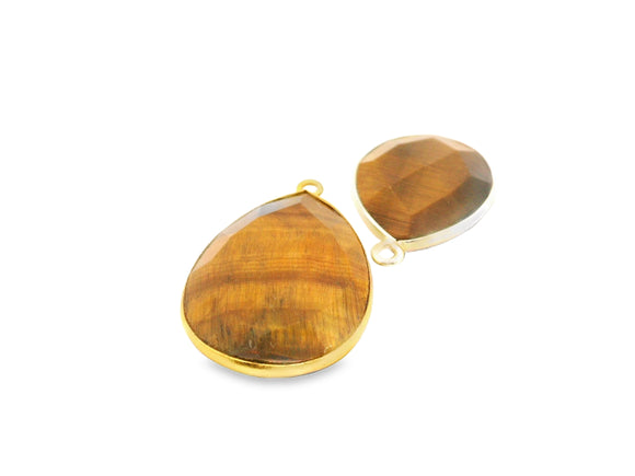 Tiger Eye Pear One-Loop Bezel Setting 15mmx18mm & 18mmx25mm – Gold Plated Over Sterling Silver or 925 Silver