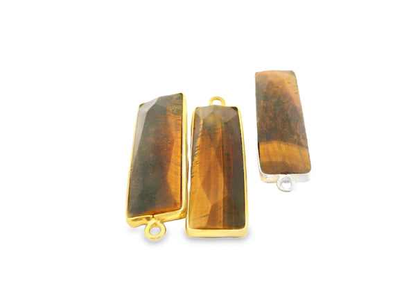 Tiger Eye Rectangle Pendant Bezel 8x30mm & 10x40mm One Loop – Gold Plated Over Sterling Silver or 925 Silver