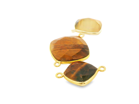 Tiger Eye Cushion Connector Bezel Setting 12mm, 15mm, 18mm – Gold Plated Over Sterling Silver or 925 Silver