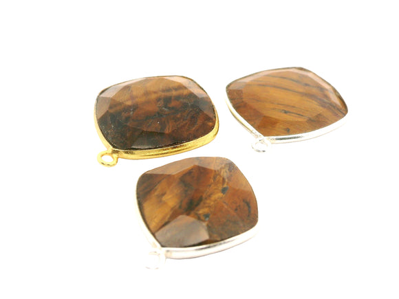 Tiger Eye Cushion Bezel 12mm, 15mm, 18mm One Loop – Gold Plated Over Sterling Silver or 925 Silver