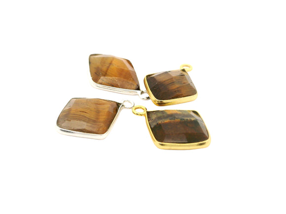 Tiger Eye Diamond Bezel 8x12mm & 12x15mm One Loop – Gold Plated Over Sterling Silver or 925 Silver