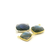 Labradorite Cushion Shape Bezel Connector with Corner Loop – 12mm, 15mm, 18mm – Gold Plated Over Sterling Silver / 925 Silver – 1pcs