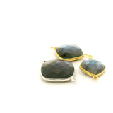 Labradorite Cushion Shape Bezel Connector with Corner Loop – 12mm, 15mm, 18mm – Gold Plated Over Sterling Silver / 925 Silver – 1pcs