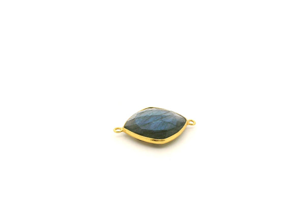 Labradorite Cushion Shape Bezel Connector with Corner Loop – 12mm, 15mm, 18mm – Gold Plated Over Sterling Silver / 925 Silver – 1pcs