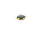 Labradorite Cushion Shape Bezel Connector with Corner Loop – 12mm, 15mm, 18mm – Gold Plated Over Sterling Silver / 925 Silver – 1pcs