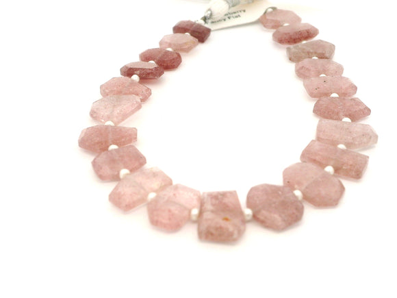 Red Strawberry Quartz Faceted Slice Beads Strand – 12–18mm Freeform Pink Gemstone Pieces – 21 Beads in Strand for Jewelry Making