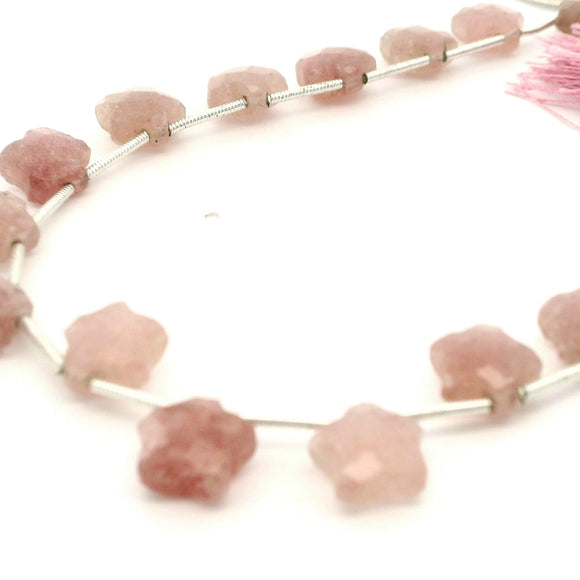 Natural Red Strawberry Quartz Faceted Slice Beads Strand – 10–14mm Freeform Geometric Pink Quartz Gemstone Beads – 16 Beads in Strand for Jewelry Making