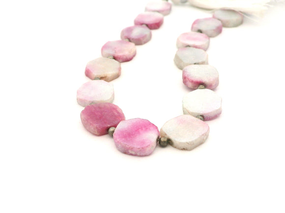 Pink Silimanite Quartz Flat Slice Gemstone Beads – 12–16mm Freeform Organic Shape Strand with 15 Beads – Natural Pink Silimanite Jewelry Making Supplies