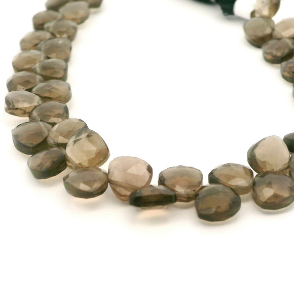 Smoky Quartz Faceted Briolette Beads – 8–12mm Puff Heart Gemstones – 45 Beads in Strand for Jewelry Making