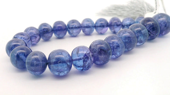 Tanzanite Graduated Smooth Rondelle Beads 6–10mm – Natural Violet Blue Gemstone Strand – 21 Large Tapered Beads