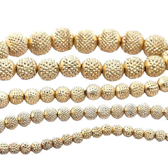 1 Strand of Round Beads |  Brushed | Anti Tarnished | Copper/Brass Beads | Gold Finish 25to 43 Bead In a Strand |  Size-,4mm5mm, 6mm,8mm.