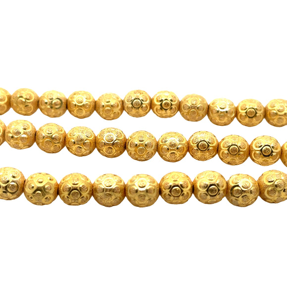 1 Strand of Brushed Finish Fancy Shiny Round Gold Finish Beads , E-coated Beads. Bead Size is: 8mm