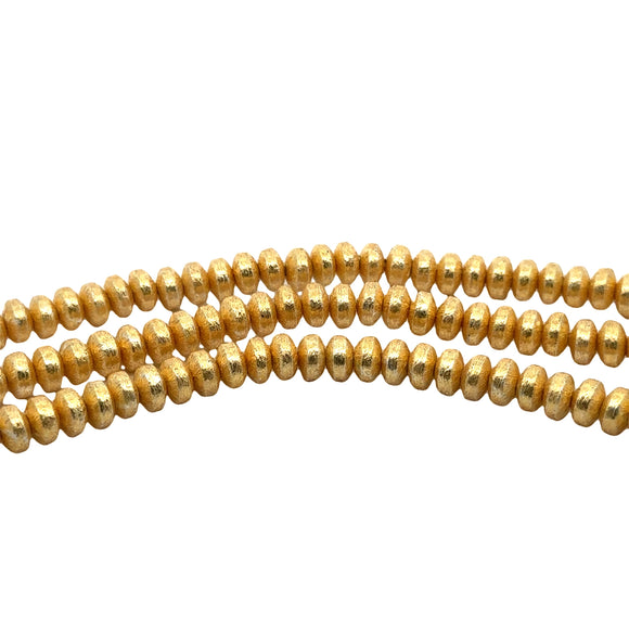 A Strand of Brushed Finish Disc Beads with Center Hole. Available in Gold Color, E-coated, Copper/Brass Bead,  Six Size- 6,8,10,12,14,16& 18mm.