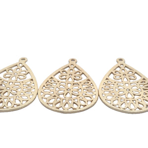 Filigree Teardrop, 6 Pcs., Sizes: 47mmX30mm, Gold And Silver Plated, Gunmetal  Pendant , Brushed Finish, Handmade Findings/Components.