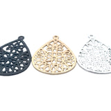 Filigree Teardrop, 6 Pcs., Sizes: 47mmX30mm, Gold And Silver Plated, Gunmetal  Pendant , Brushed Finish, Handmade Findings/Components.