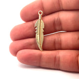 6 Pcs. Gold Finish Leaf Pendant /Charm  E-coated, Copper Finding Size:40mmX10mm #CS62BMGO