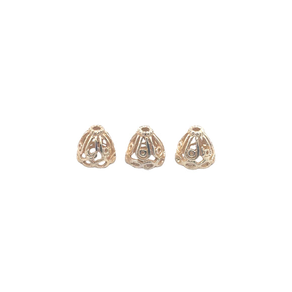 1 Strand of Decorative Cones Available in 2 colors- Gold Finish And Silver Plated, End Caps, Cones, Sizes: 12mmX11mm #NO-21