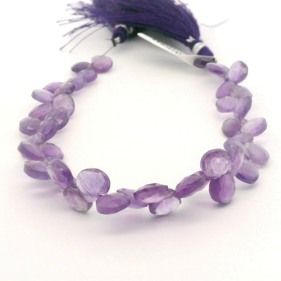 Natural Amethyst Faceted Oval Coin Beads Strand, Purple Gemstone Beads, Approx. 6–8mm, 45 bead in strand Jewelry Making Strand