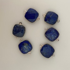 Six Piece a Pack Connector Sterling Silver 925 Lapis Lazuli Cushion Shape, Size : 15mm