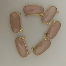 Pink Chalcedony Six Piece a Pack Connector Real Gold Plated  Oval Shape, Size : 10mmX24mm. DM 734