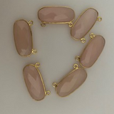 Pink Chalcedony Six Piece a Pack Connector Real Gold Plated  Oval Shape, Size : 10mmX24mm. DM 734