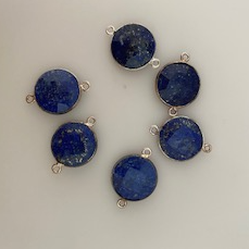Six Piece a Pack Connector  Silver 925 Lapis Lazuli Round Shape, Size : 15mm