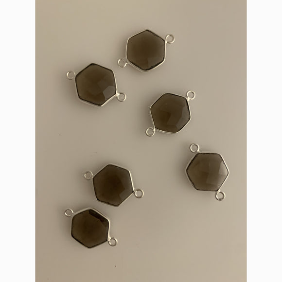 6 Piece  Sterling Silver 925 Natural Smoky Quartz  Bezel Hexagon Shape, Size : 12mm KE-65
