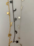 3 feet of Star and Moon Shape Charms Chain | Dangling Chain | Available in 3 Colors: Gold, Silver & Gunmetal Plated | 7mm Dangling Chain |