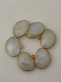 Rainbow Moonstone a Pack of Six Pieces One Loop Real Gold Plated And Silver Plated  Rainbow Moonstone H Oval Shape, Size : 15mmX20mm.