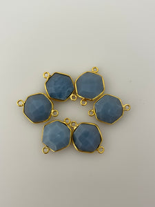 Blue Opal  bezel  Pack of Six Pieces Connector Real Gold Plated And Sterling Silver  Hexagon  Shape, Size : 12mm.
