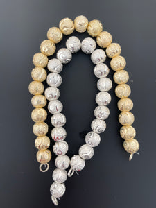 1 Strand of Brushed Finish Fancy Shiny Round Gold Finish And Silver Plated Beads , E-coated Beads. Bead Size is: 10mm. #NO-88