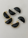 Black Onyx bezel Pack of Six Pieces  Connector Sterling Silver  Black Onyx Half Moon  Shape, Size : 9mmX18mm.