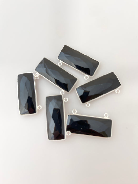 Black Onyx Bezel Pack of Six Pieces  Connector Real Sterling Silver Black Onyx Rectangle  Shape,Size :12mmX30mm. KE-12