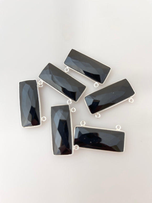 Black Onyx Bezel Pack of Six Pieces  Connector Real Sterling Silver Black Onyx Rectangle  Shape, Size :12mmX30mm. #DM 1116