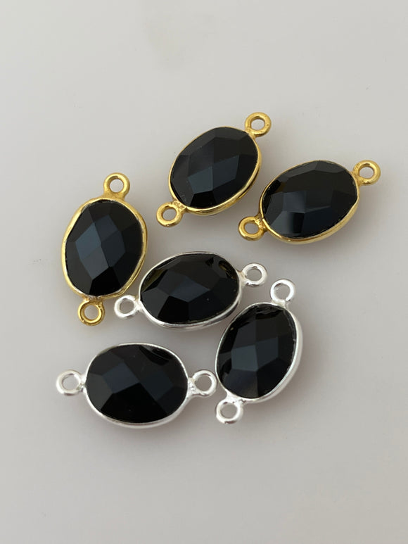 Black Onyx of Six Pieces Connector Real Gold Plated and Sterling Silver 925 Black Onyx, Oval Shape, Size : 9mmX11mm.
