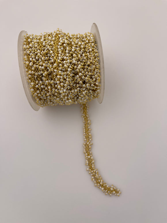 3 Feet white pearl Bead Dangling Chain Gold Finish Wire Synthetic Beads chain Size :2mm #synthetic Pearl