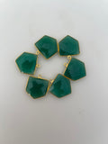 Green Onyx  Pack of Six Piece One Loop Real Gold Plated  Green Onyx Bezel ,Pentagon Shape, Size : 18mmX18mm.#DM 1219