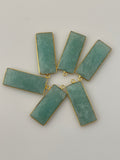 Amazonite Bezel Pack Six Pieces One Loop Real Gold Plated  Amazonite Rectangle Shape, Size : 12mmX30mm.
