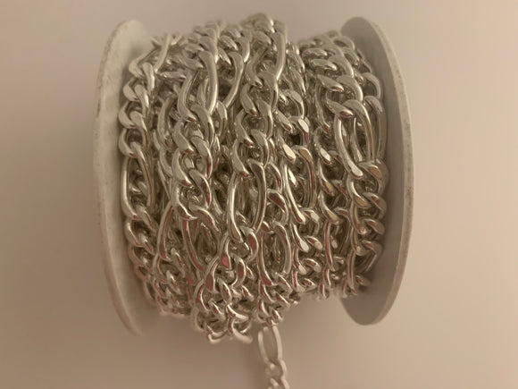 3 Feet of 925 Sterling Silver Hollow Figaro  Chain 3+1  White Silver Chain Size: 7.35 | CHN113