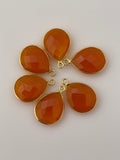 Red Onyx Pack of Six Pieces One Real Gold Plated Red Onyx Pear  Shape, Size : 12mmX15mm DM 585