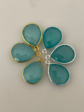 Aqua Chalcedony Bezel Pack of Six Piece One Loop Real Gold Plated and Sterling Silver 925 Aqua Chalcedony  Pear Shape, Size : 12mX15m.