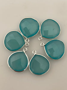 Aqua Chalcedony Bezel One Loop Real Gold Plated  and Sterling Silver 925 Aqua Chalcedony Heart Shape,Size:15mm.