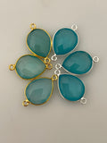 Aqua Chalcedony Bezel Pack of Six Piece Connector Real Gold Plated and Sterling Silver 925 Aqua Chalcedony  Pear Shape, Size : 12mX15m.