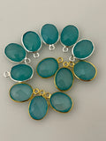 Aqua Chalcedony Bezel Pack of Six Pieces one Loop Real Gold Plated And  Sterling Silver Aqua Chalcedony Oval Shape, Two Size :10mX15m,9mX11m