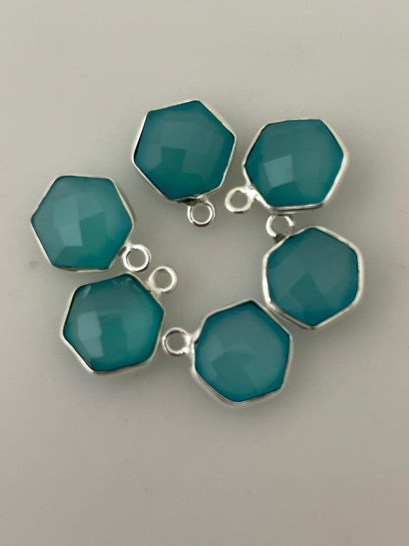 Aqua Chalcedony  Pack of Pieces One Loop  Sterling Silver 925 Aqua Chalcedony Hexagon  Shape,Size:9mm #DM 936