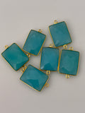 Aqua Chalcedony Bezel Pack of 6 Pieces Connector  Real Gold Plated And Sterling Silver Natural Aqua Chalcedony Rectangle Shape ,Size :15mX20m
