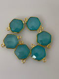 Aqua Chalcedony bezel  Pack of Six Pieces Connector Real Gold Plated and Sterling Silver 925 Aqua Chalcedony  Hexagon  Shape, Size : 12mm.