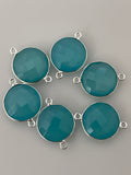Aqua Chalcedony Bezel Pack of 6 Pieces 2 Loop Real Gold Plated And  Sterling Silver Aqua Chalcedony Round  Shape, Size :15mm.