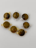 Tiger Eye Bezel, Coin Shape - Two Loop, 925 Sterling Silver, Size: 11mm, 1Pc.